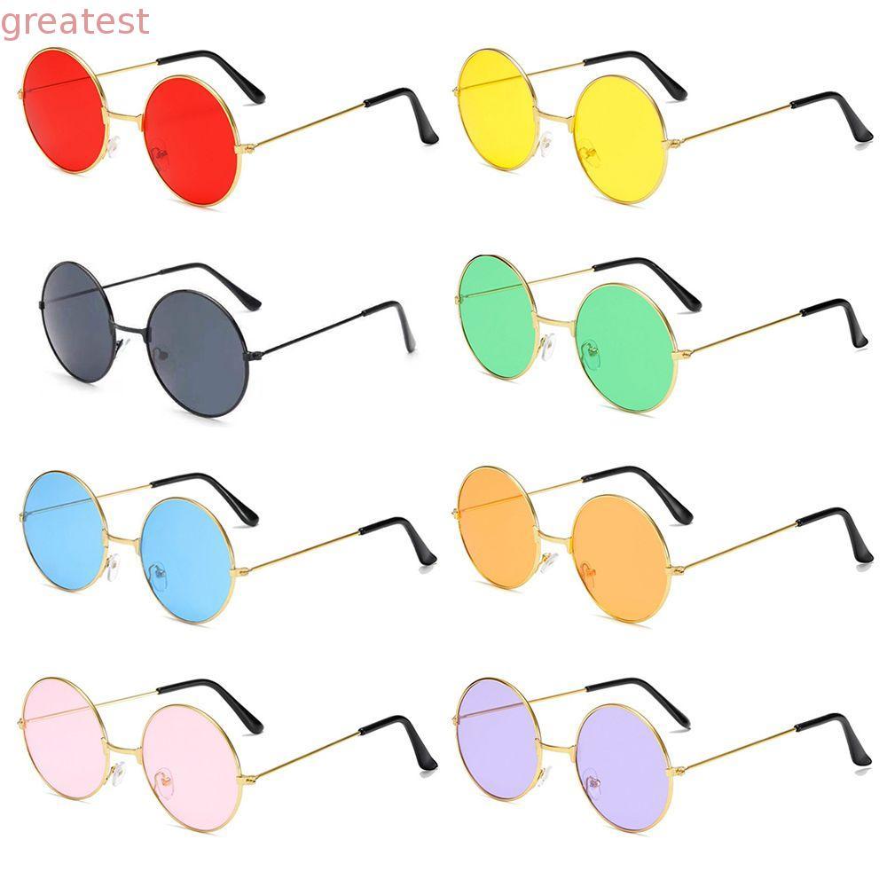 GREATMY แว่นกันแดดโลหะแฟชั่น Hippie Disco Circle Glasses