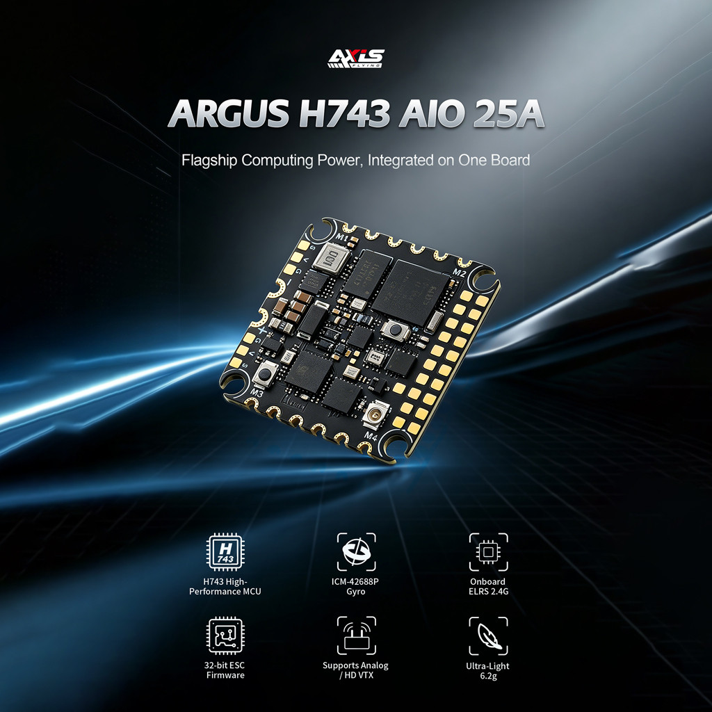 JMT (Axisflying) H743 Flight Controller AIO FPV Racing Drone Receiver Agus 25A ESC (H743 AI0 25A)