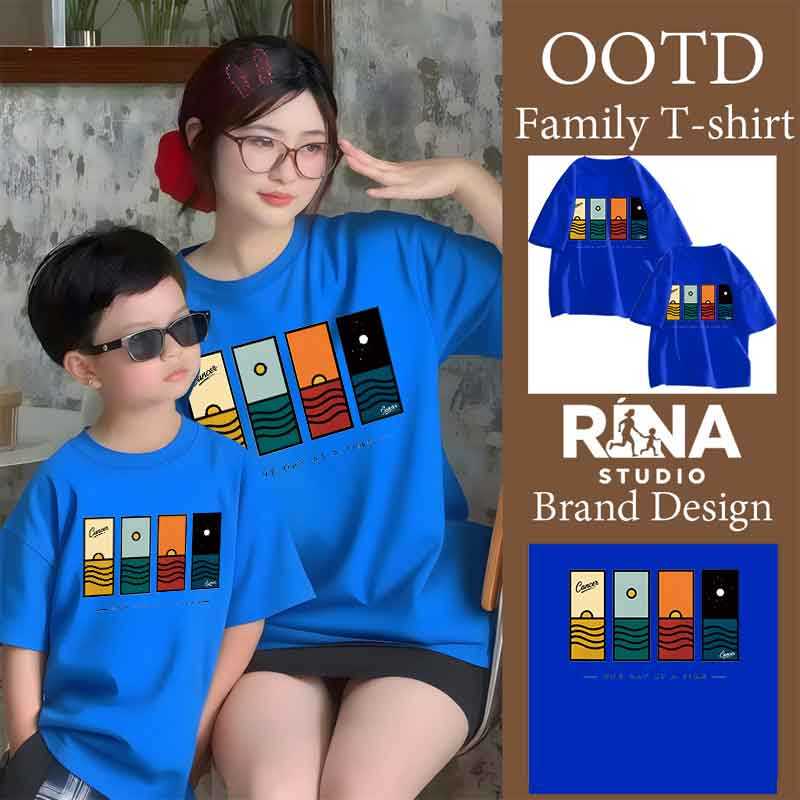 พร้อมส่ง&COD RINASTUDIO เสื้อยืด รุ่นใหม่ฤดูร้อน2026 ชุดครอบครัว4คน สำหรับท่องเที่ยว เสื้อพ่อแม่กับลูก#34