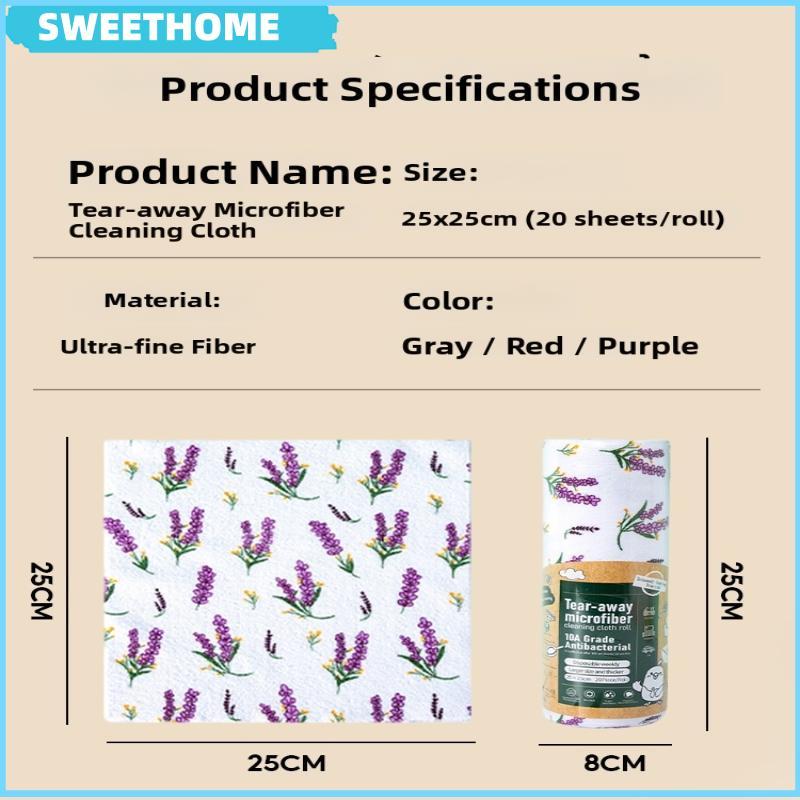 SWEETHOME ผ้าทําความสะอาดไมโครไฟเบอร์แบบฉีกได้ม้วนเหมาะสําหรับพิมพ์น่ารักสําหรับห้องครัวเช็ดใช้ในบ้า