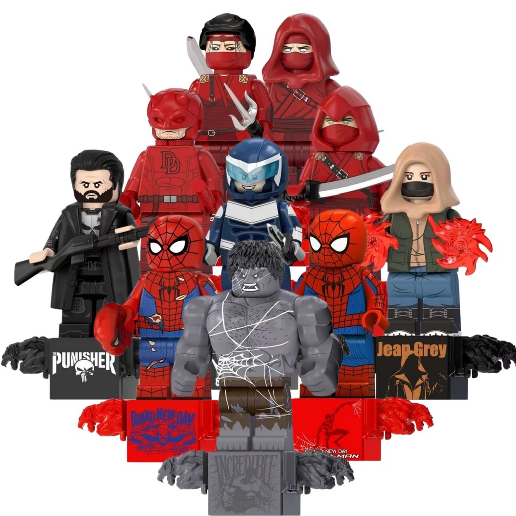 Superhero Action Figures Hulk Spider-Man Daredovil Jean Grey The Hand Boomerang The Punisher Building Block Collection Toys For Children