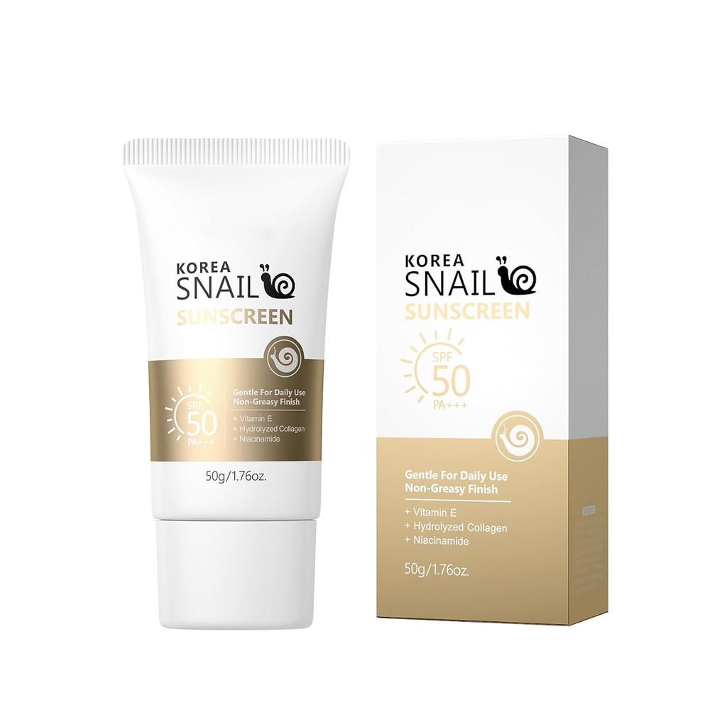 Face Sunscreen SPF 50 with Snail Mucin – Hydrating Daily Lightweight Body Sunscreen, Non-Greasy & No