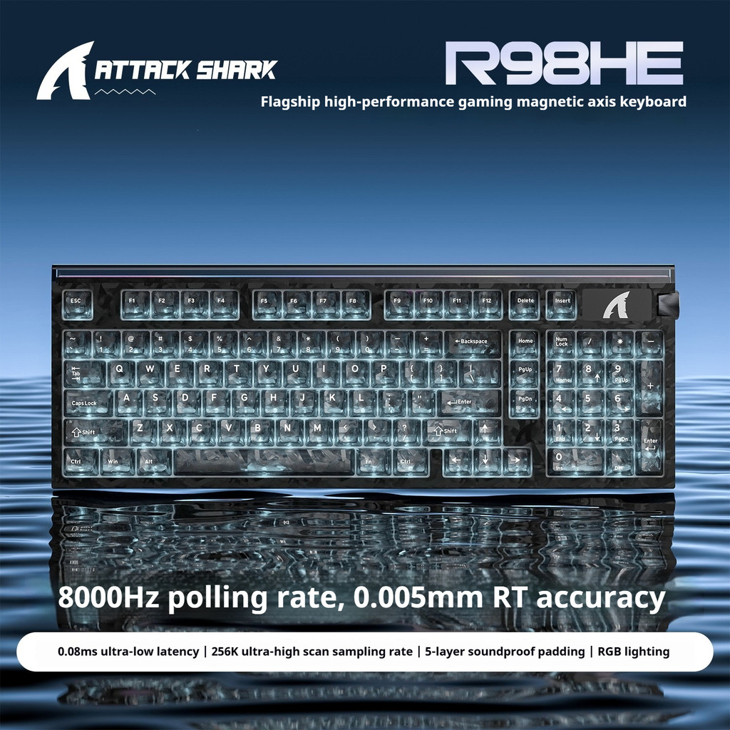 ATTACKSHARK R98HE Magnetic Switch Mechanical Keyboard พร้อมกล่องไฟเล่นเกมแบบมีสาย Low Latency RT