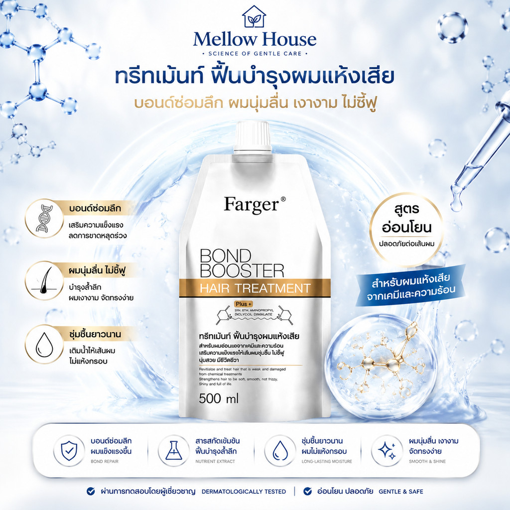 Farger Bond Booster Hair Treatment 500ml ทรีทเม้นท์ผมแห้งเสีย บำรุงล้ำลึก ผมนุ่มลื่น หวีง่าย ลดผมชี้ฟู