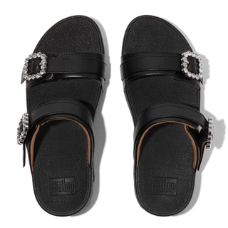 FITFLOP LULU CRYSTAL-BUCKLE SLIDES รองเท้าแตะผู้หญิง รุ่น E1E-090 สี BLACK