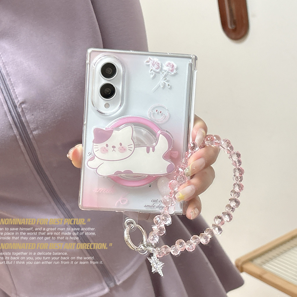 New style น่ารัก แมว ฝังตัว Magnetic holder เคส สำหรับ Samsung Galaxy Fold8 Wide Case ชุดสามชิ้นที่ถอดออกได้รวมทุกอย่าง แกนกลางแม่เหล็ก ป้องกันการตก พลิกปก เคส