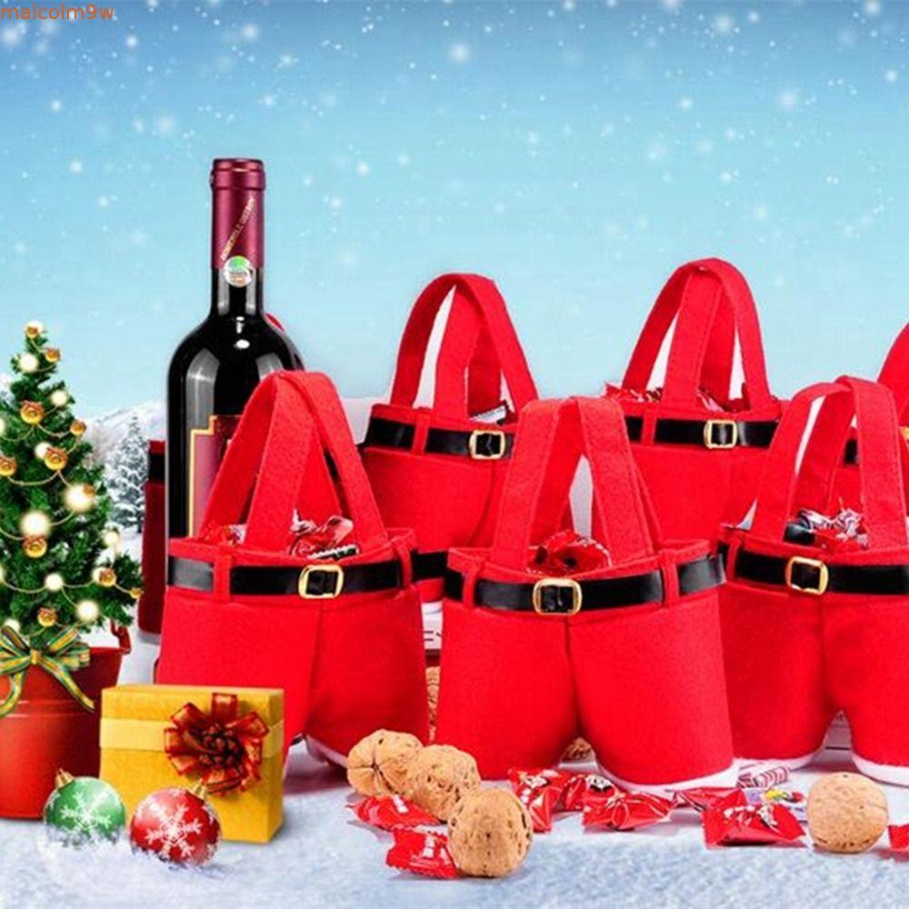 SCOPE Santa Pants สีแดงของขวัญเด็กน่ารักตกแต่งคริสต์มาส Merry Christmas ถุงเท้ากระสอบถุงของขวัญ