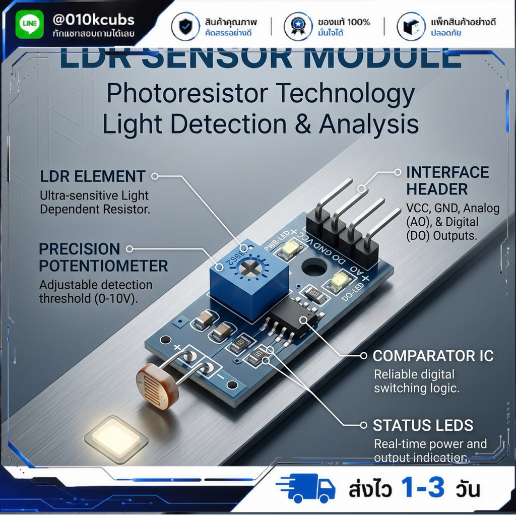 LDR Photoresistor Sensor Module โมดูลวัดแสง LDR-LM393 สำหรับงานตรวจจับ