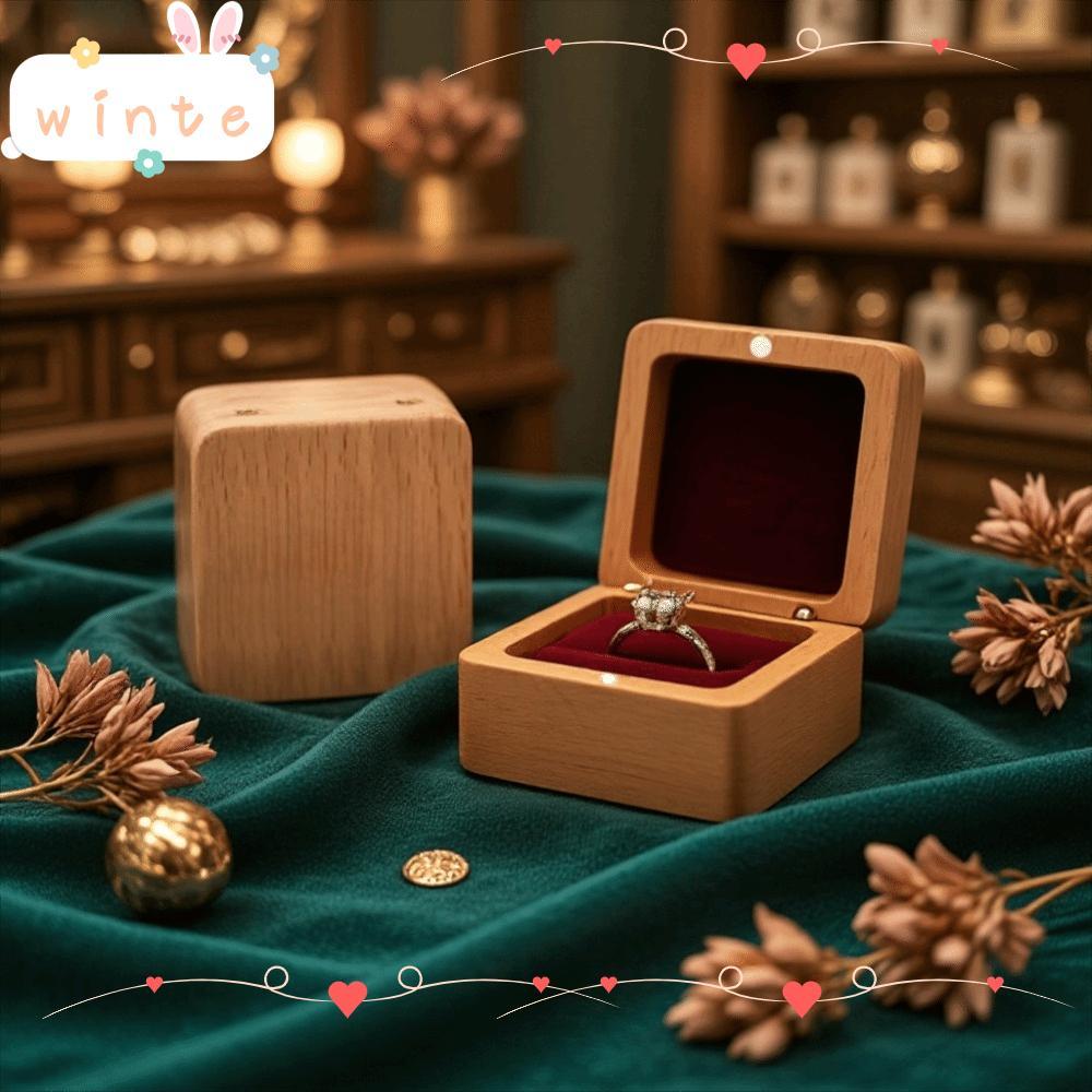 WINTE กล่องไม้แหวน, ไม้กํามะหยี่เรียบง่ายหู Studs ,ประณีต Jewlery Storage Jewlery Organizer ต่างหู
