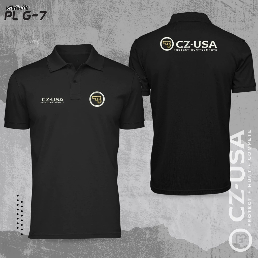 [พร้อมส่ง] ✅ เสื้อโปโลสีดำ CZ USA พิมพ์โลโก้หน้าอกและหลัง เหมาะเป็นเครื่องแบบกลุ่มกิจกรรมล่าสัตว์