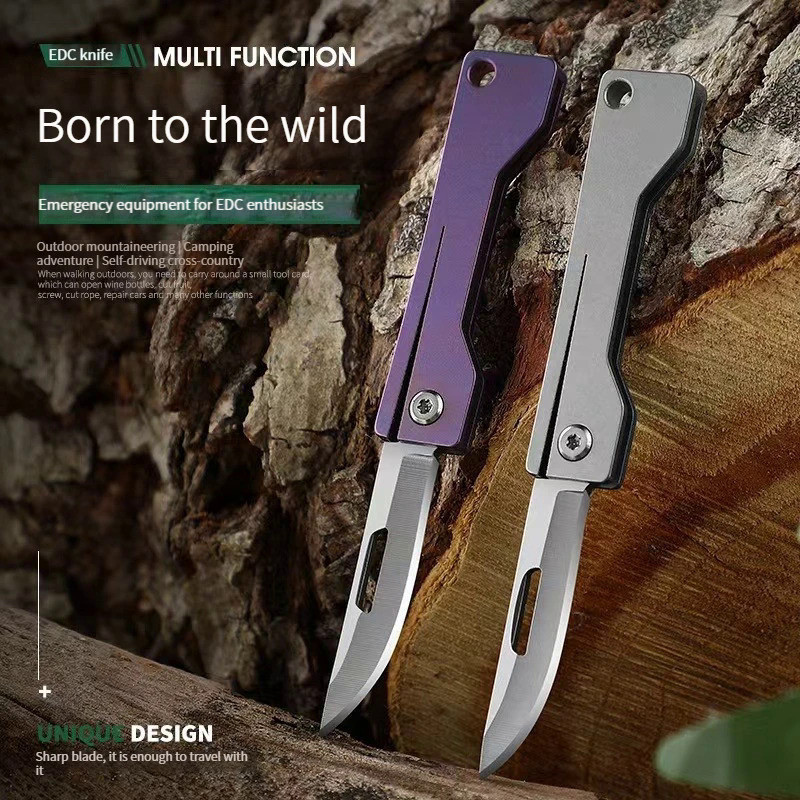 💢 New TC4 Titanium Alloy Mini Folding Knife EDC Portable Keychain Pendant Knife Express Unpacking Po