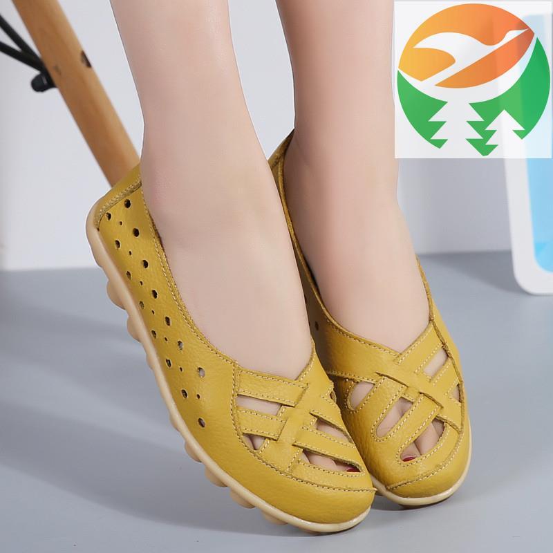 Gk1 Ladies Lazy Footwear 2024 Fresh Spacious Real Hide Footwear Flat Bottom Mother Footwear
