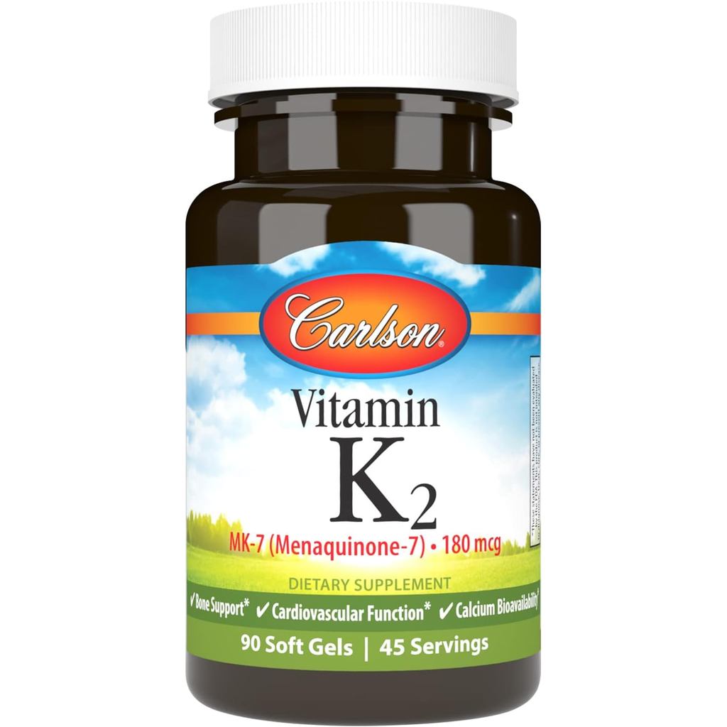 Carlson - วิตามิน K2 MK-7 (Menaquinone), 180 mcg, การสนับสนุนกระดูก, การซึมผ่านแคลเซียม, วิตามิน K2,