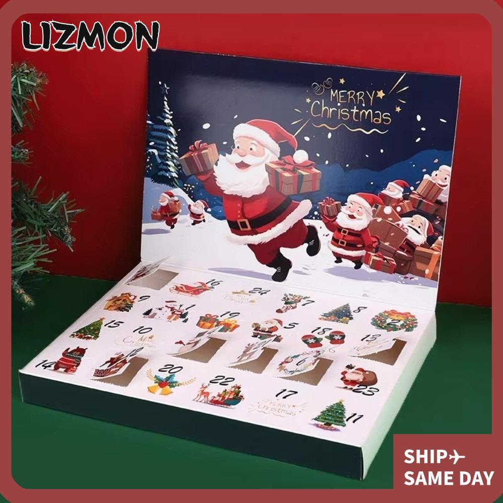 LIZMON Christmas Advent Calendar, กล่องของขวัญเปล่า DIY Fillable Christmas Counting Calendar, 24 Gri