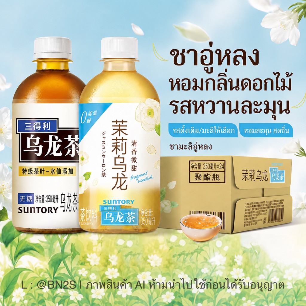 ชาอู่หลง Suntory (ขวดพกพา 350 มล.) ชาจีนแท้พรีเมียม 0 แคลอรี ออริจินัลเข้มข้น & หอมมะลิหวานน้อย อร่อ