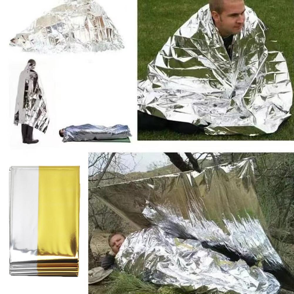 ผ้าห่มกู้ภัย Mylar ฉุกเฉินสําหรับ Outdoor Survival Marathon และ Camping สะท้อนแสงความร้อน U7t3