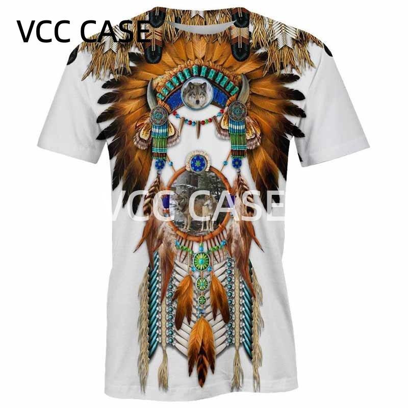 0821[Local Stock] VCC อเมริกาอินเดียรูปแบบเสื้อยืดสําหรับชาย Retro  พิมพ์แขนสั้น Tees แฟชั่น Unisex 