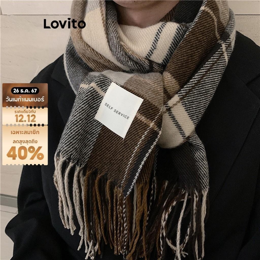 Lovito ผ้าพันคอลําลองลายสก๊อตฤดูใบไม้ร่วงและฤดูหนาวผ้าพันคอขอบสําหรับผู้หญิง LNA32169