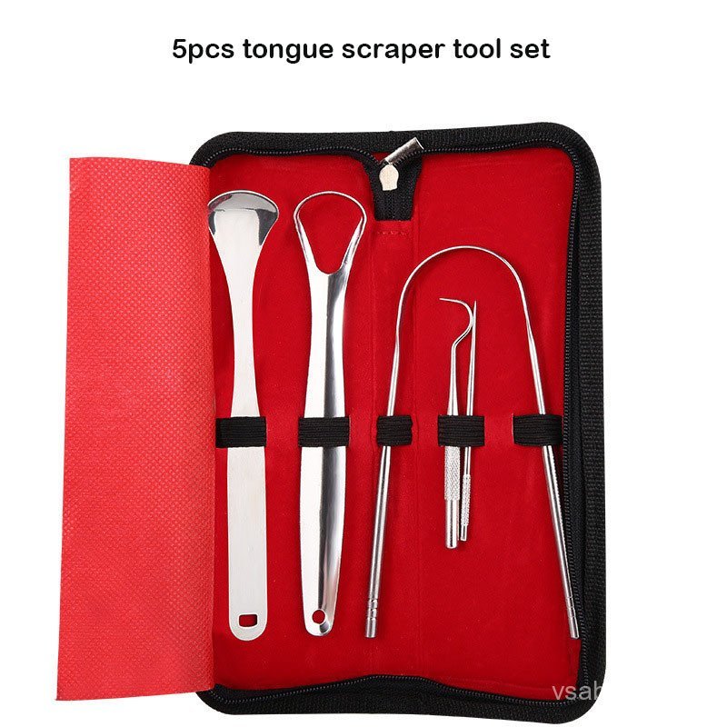 Stainless steel tongue scraper, toothpick set, tongue coating, oral care and oral cleaning tool
