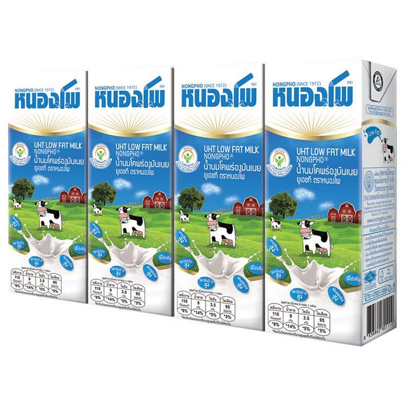 หนองโพนมยูเอชทีพร่องมันเนย 225มล. แพค 4 Nongpho UHT Low Fat Milk 225ml. Pack 4 [หมายเลขบาร์โค้ด 8858862801127 ]