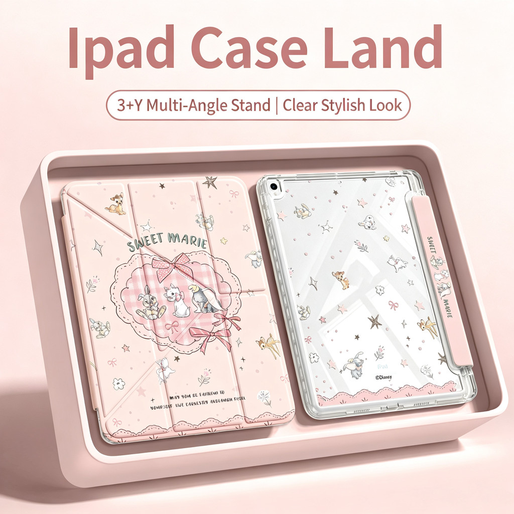 พร้อมส่ง เคสไอแพด for gen10 Pro11 12.9 13 Air8 6 7 4 5 Gen7 9 8 10 11 Mini6 7 ลายตารางสีชมพูโบว์ พับรูปY ช่องใส่ปากกา