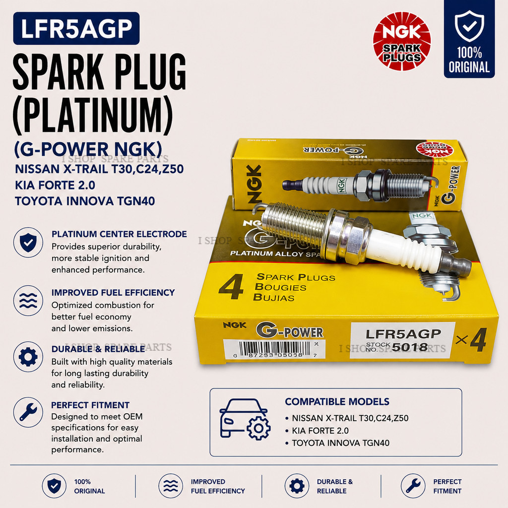 หัวเทียน NGK G-Power LFR5AGP Platinum Nissan X-Trail T30 C24 Z50 Kia Forte 2.0 Toyota Innova TGN40
