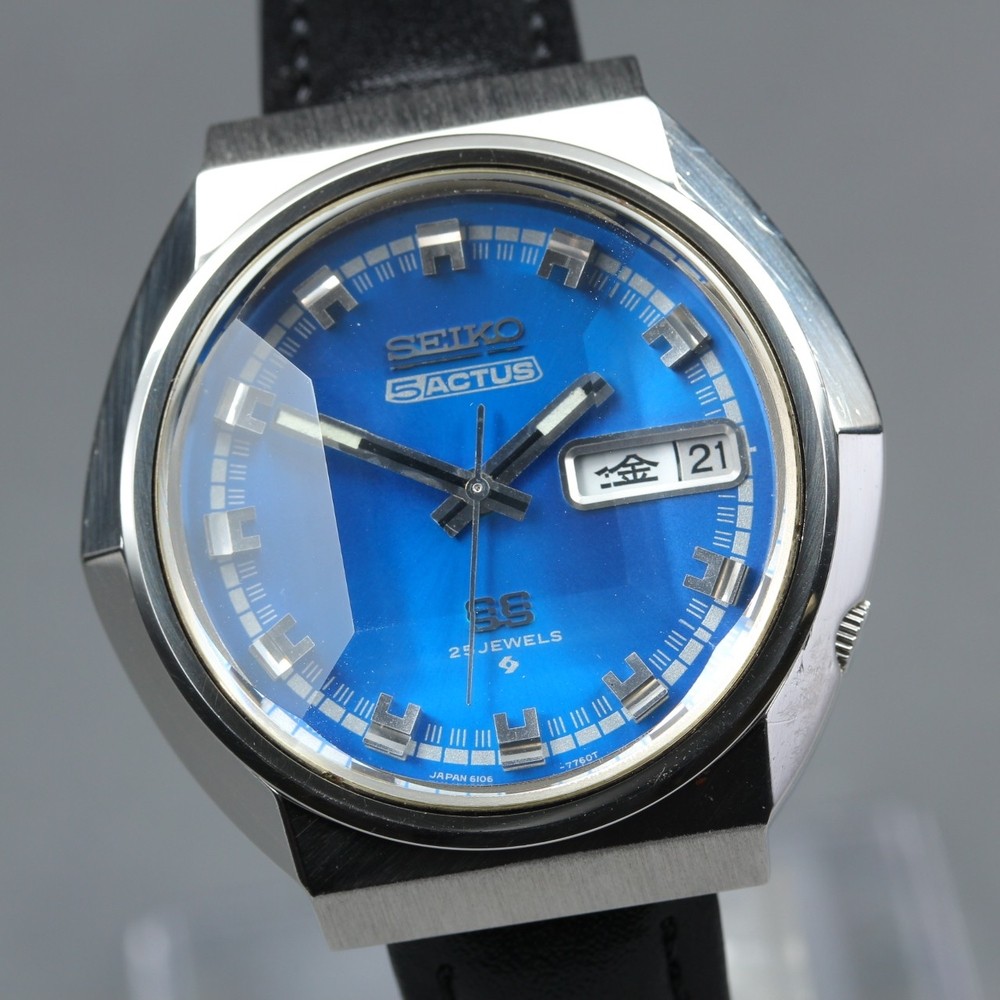 Near MINT SEIKO Actus 6106-7580 Day/Date Blue Rare Cut Glass Auto 38mm Mens 1973