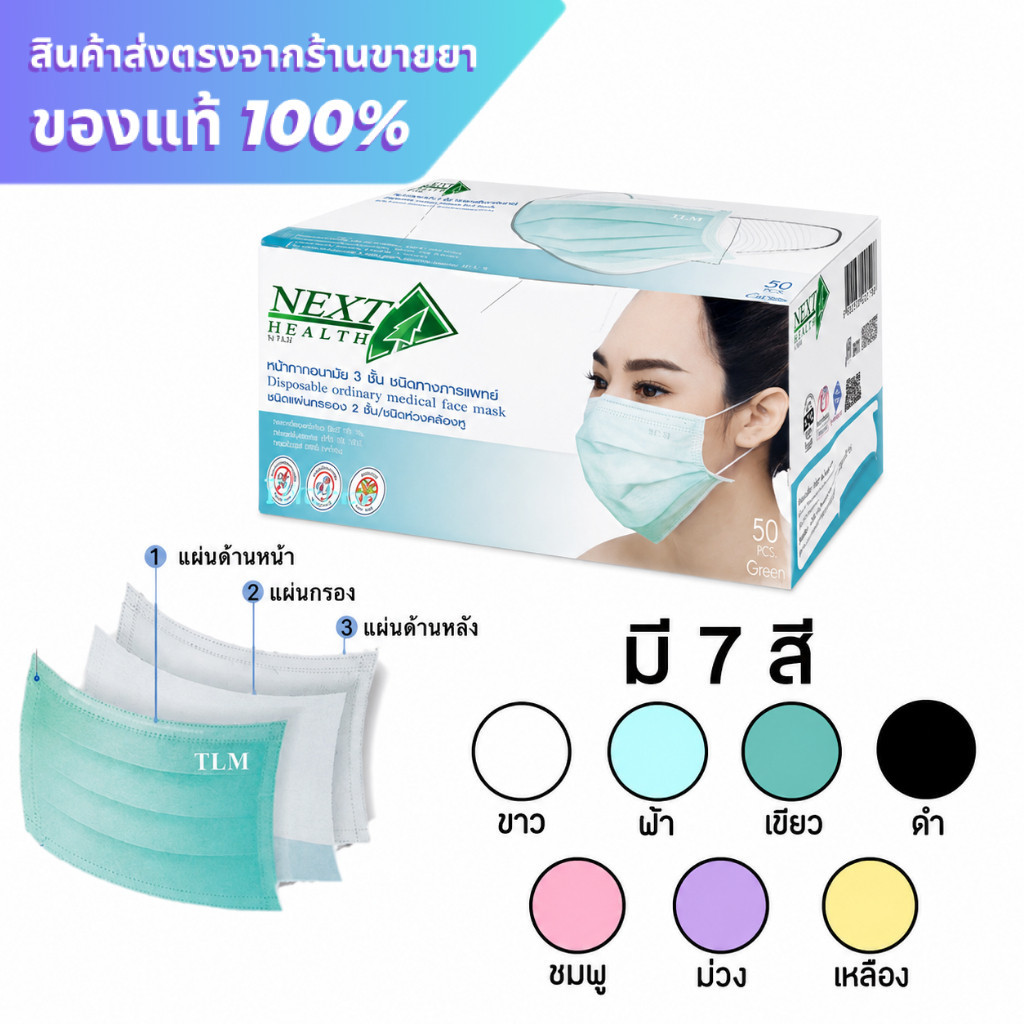 Next Health Mask หน้ากากปิดจมูก กระดาษปิดจมูก 50 ชิ้น