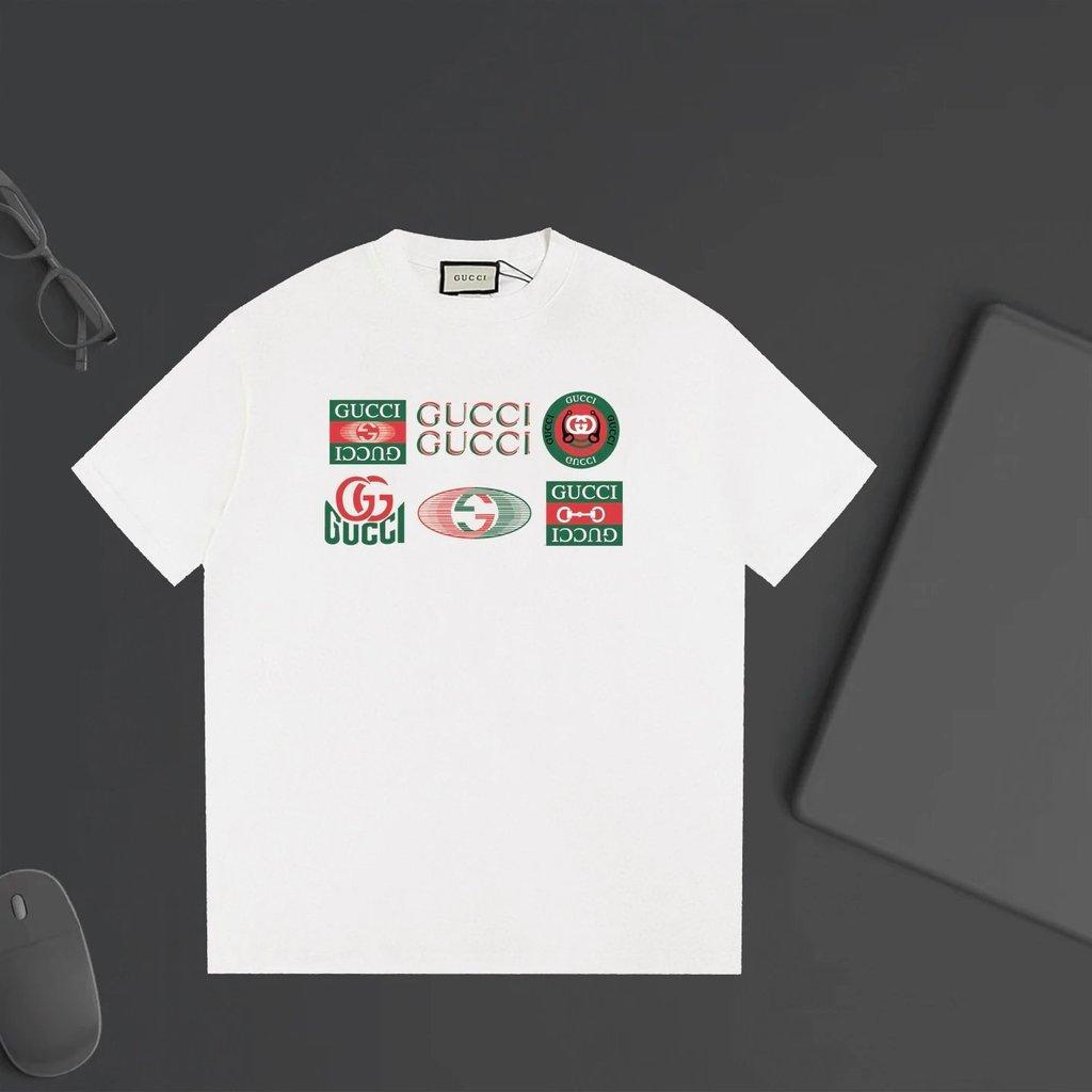 GUCCI/GUCCI/6XL2026 คลาสสิกรอบคอแขนสั้นเสื้อยืดผู้ชายผู้หญิงสไตล์ Bottoming เสื้อ 2026 ต้นฤดูใบไม้ผล