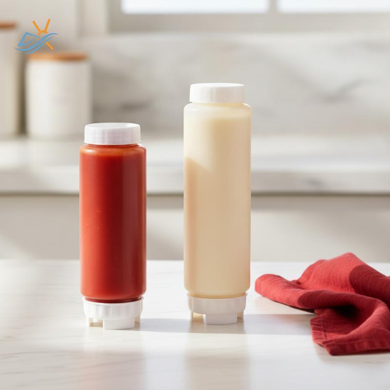 [Lightflow] ขวดซอสบีบพลาสติกเกรดอาหารรั่วหัวฉีดคู่สําหรับTaco Salsa Hot Sauce Dispensing [vn]
