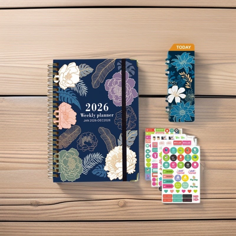 พร้อมสต็อก A5 Hard Shell Coil Notepad All Year Planner Handbook Loose-leaf Business 9.1
