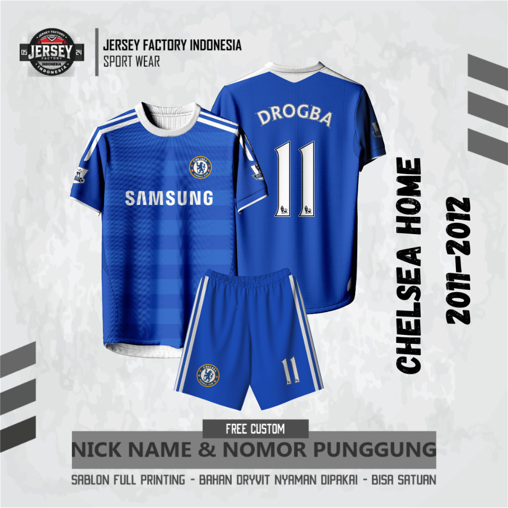 เชลซี บ้าน 2011-2012 เสื้อฟุตบอล ฟรีชื่อที่กําหนดเองและหมายเลขสําหรับผู้ใหญ่และเด็ก การพิมพ์เต็มรูปแ