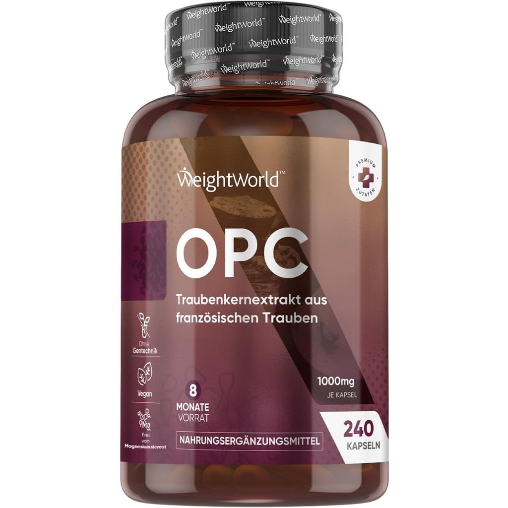 WeightWorld OPC Kapseln - OPC Traubenkernextrakt - 240 วีแก้นกบ (บรรจุอาจวารี)