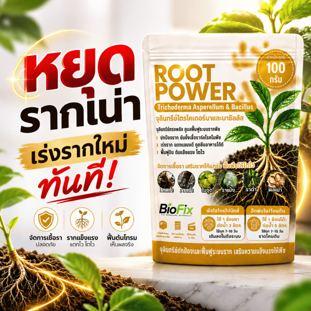 BioFix ROOT POWER กําจัดเชื้อรา+ป้องกันเชื้อราในพืช ไตรโคเดอร์มา บาซิลลัส บํารุงฟื้นฟู กําจัดเชื้อรา+ป้องกันเชื้อราในพืช