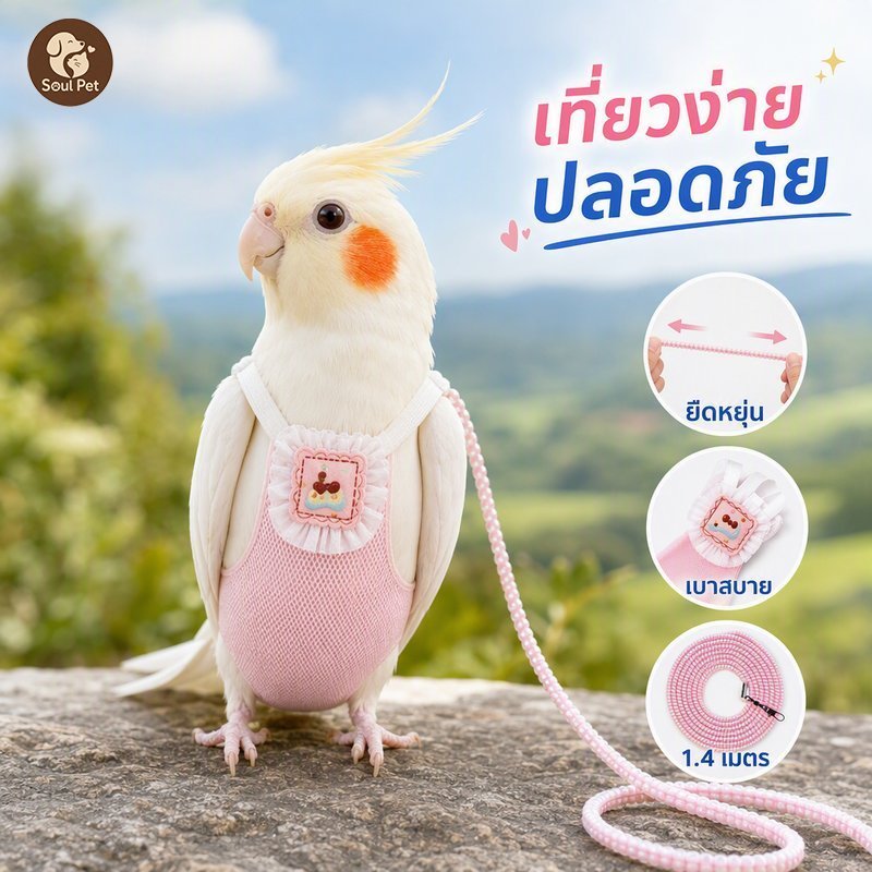 สายจูงนกแก้ว เสื้อรัดอกนก สายจูงยืดได้ สายฝึกบิน ควบคุมง่าย เชือกยาว 1 4 เมตร
