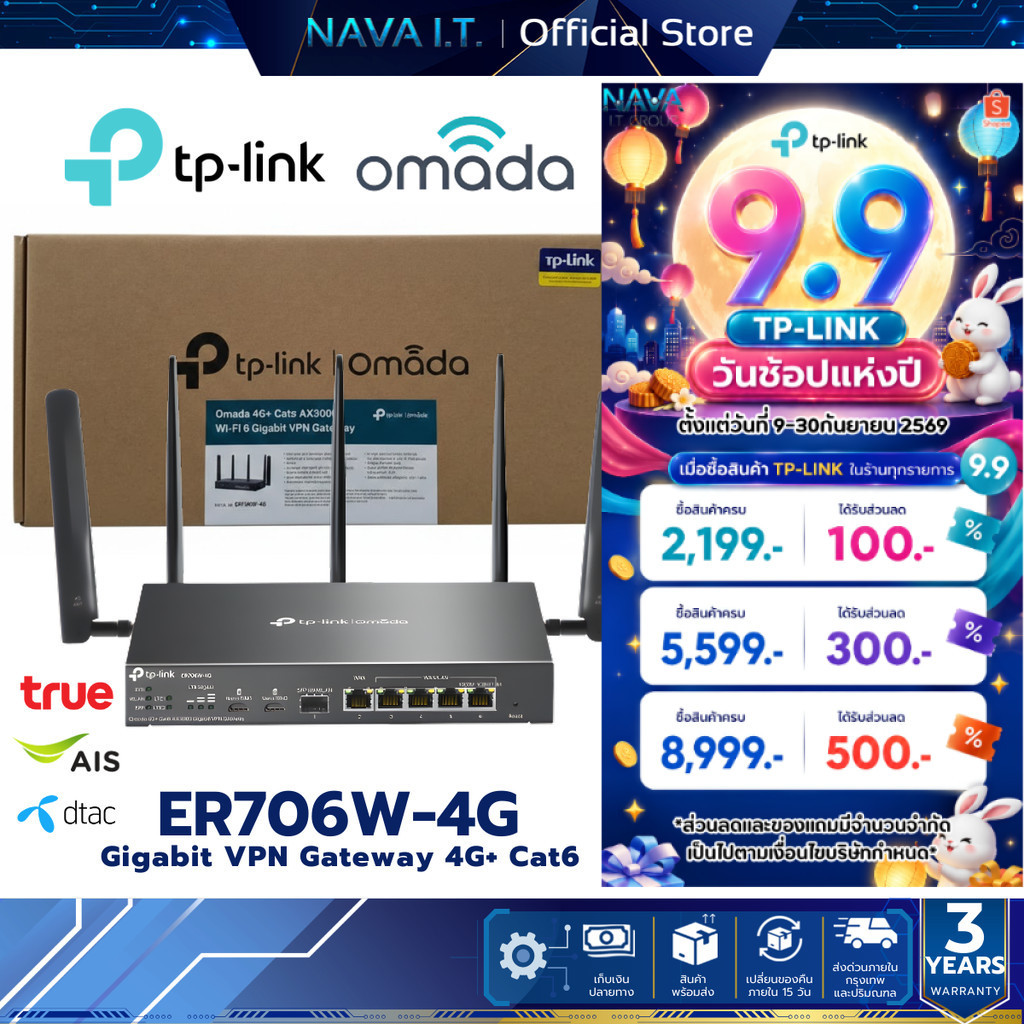 TP-LINK ER706W-4G Omada 4G+ Cat6 AX3000 Gigabit VPN Router