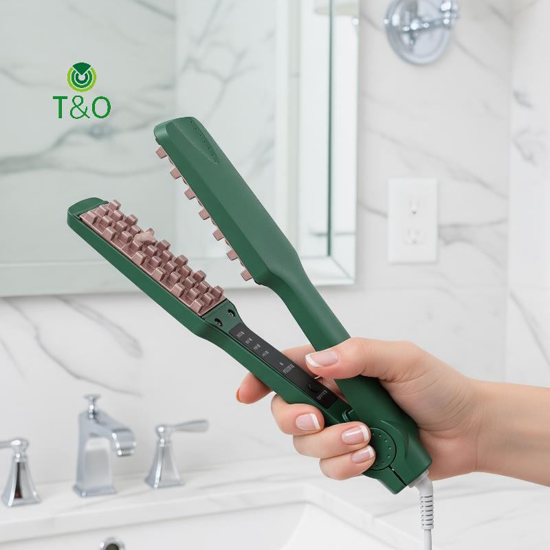 T&O ปริมาณความพยายามด้วย 3D Grid Hair Crimper เซรามิคสําหรับ All-Day Curl และสไตล์