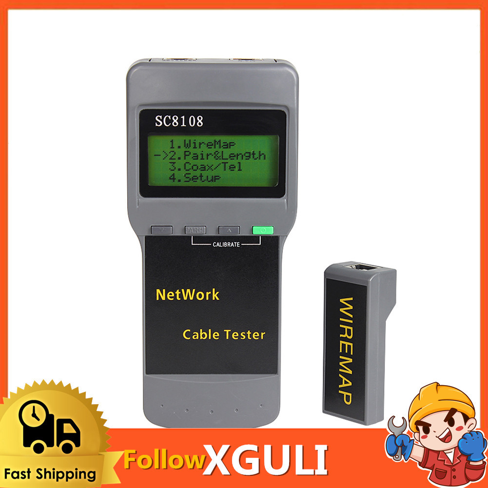 xguli SC8108 มัลติฟังก์ชั่นแบบพกพา LCD จอแสดงผลดิจิตอลเครื่องทดสอบเครือข่าย LAN โทรศัพท์สายเมตร