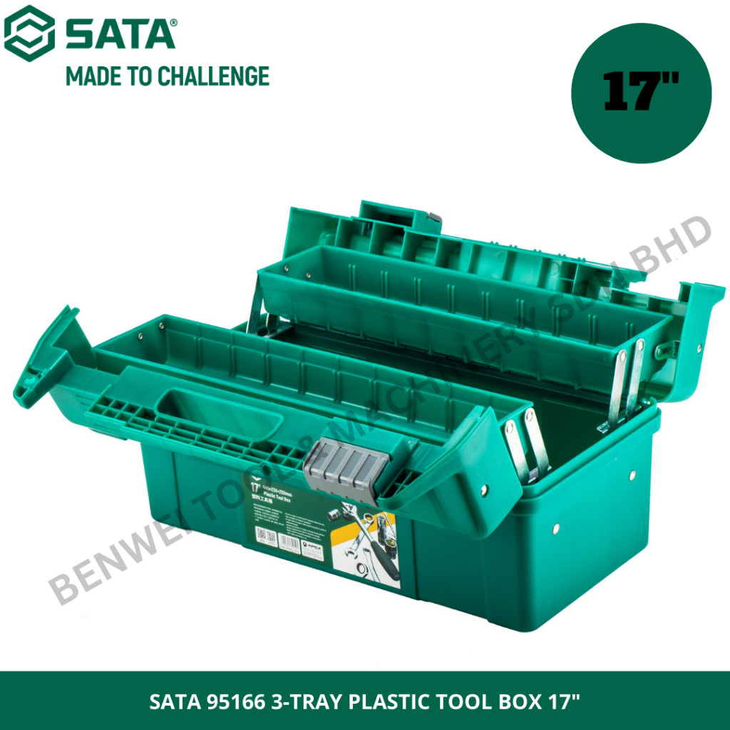 SATA 95166 กล่องเครื่องมือพลาสติก 3 ชั้น 17" / ที่เก็บเครื่องมือ / กล่องเครื่องมือพกพาด้วยมือ
