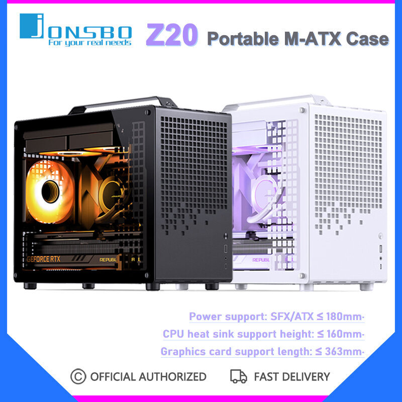 Jonsbo Z20 แบบพกพาคอมพิวเตอร์กรณี MATX Mini-ITX แชสซีสนับสนุน SFX/ATX แหล่งจ่ายไฟ Type-C Gen2 20L MI
