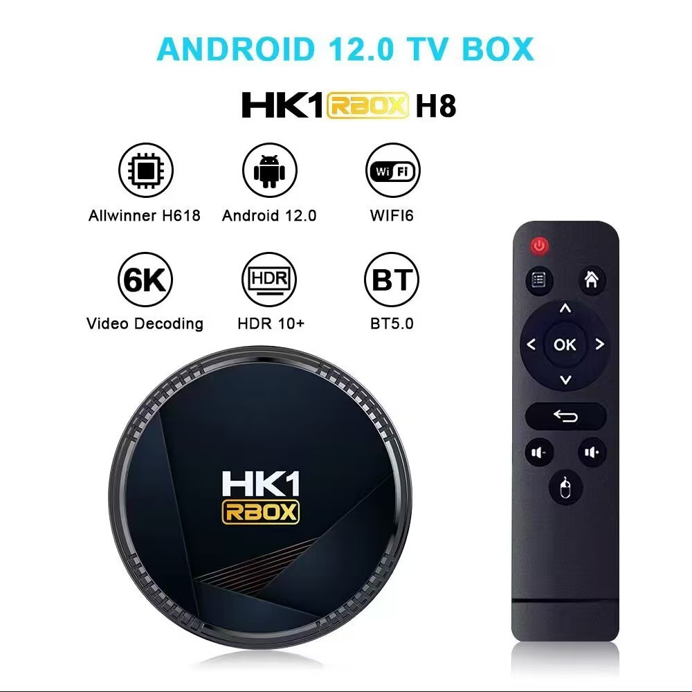 Hk1 rbox h8 ชุดกล่องด้านบน H618 4GB/128GB Android 12.0 HD Dual Band WIFI6+BT5