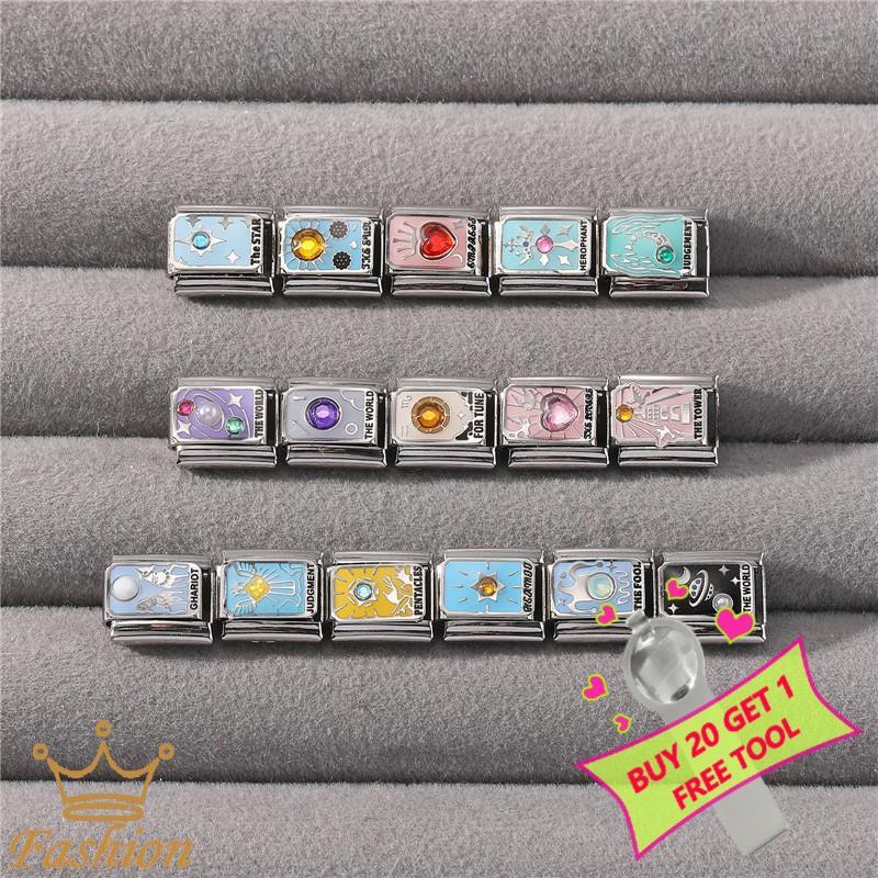 สร้อยข้อมือ charm อิตาเลี่ยน แบบเรโทร สแตนเลส 9 มม. DIY เสริมบุคลิกภาพ