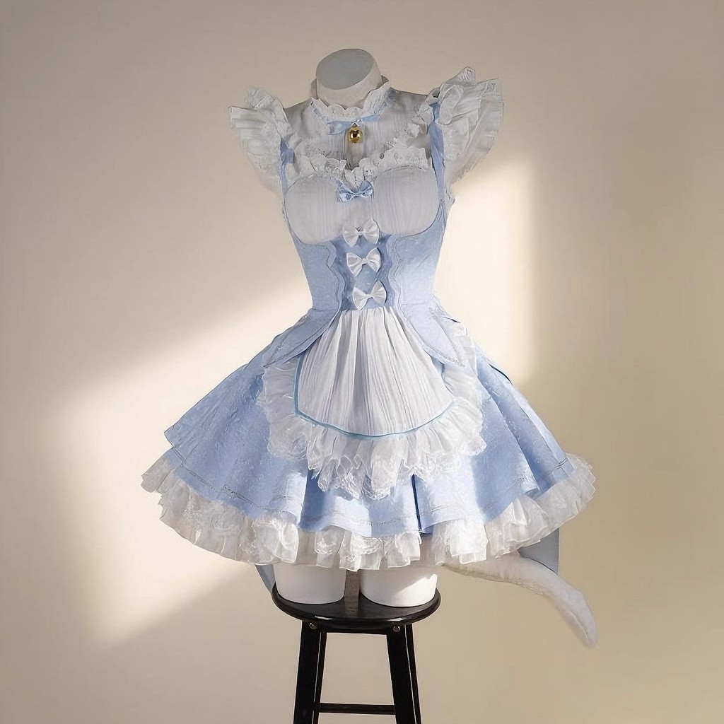 [คลังสินค้าพร้อมขายร้อน] Rem cos เสื้อผ้ารุ่นที่งดงาม Heterochromatic Aqua Rem ชุดแม่บ้านจาก Scratch