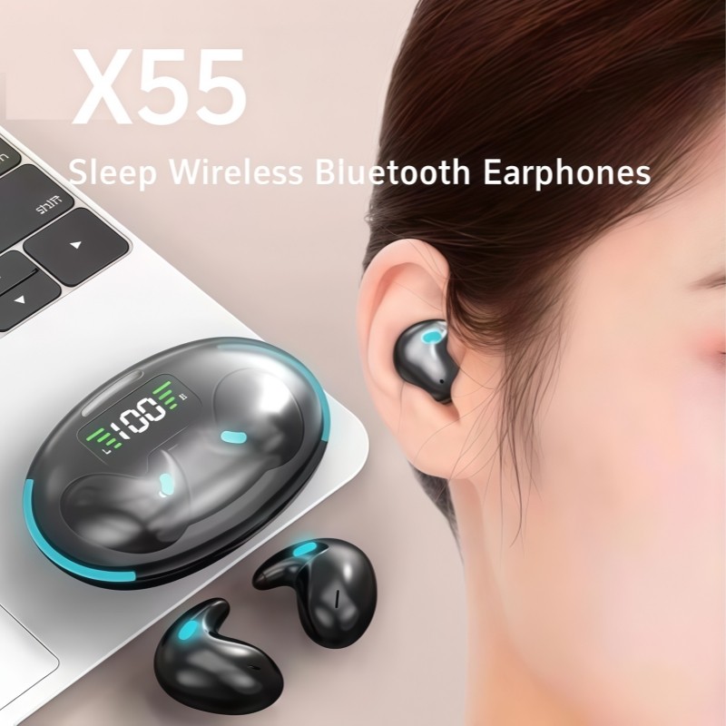 X55หูฟังบลูทูธพร้อมเคสชาร์จเสียงสเตอริโอจับคู่ง่ายและทนทานสร้างสําหรับการฟังในชีวิตประจําวันชุด37