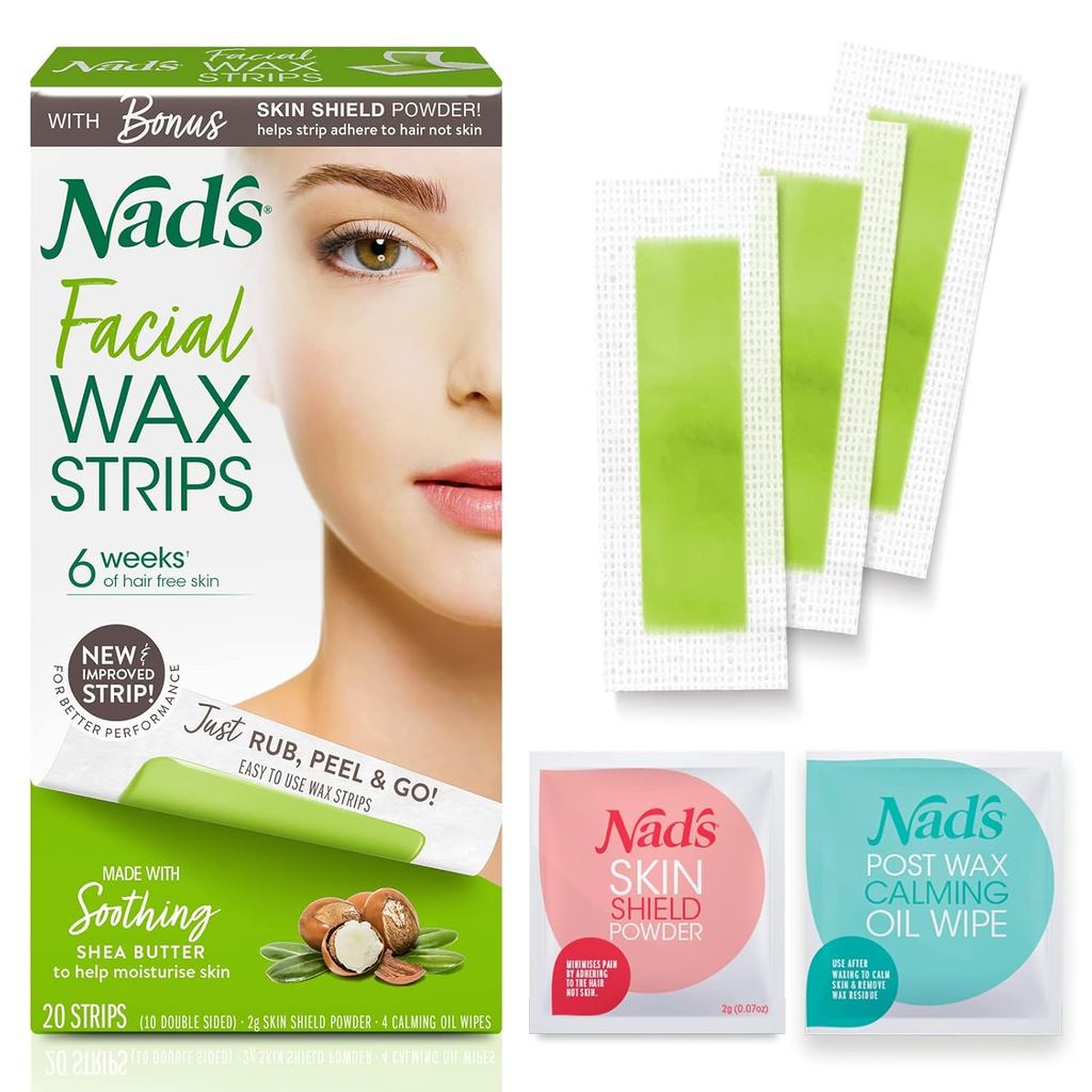 Nads Facial Wax Strips - Hypoallergenic All Skin Types - กําจัดขนบนใบหน้าสําหรับผู้หญิง - At Home Wa