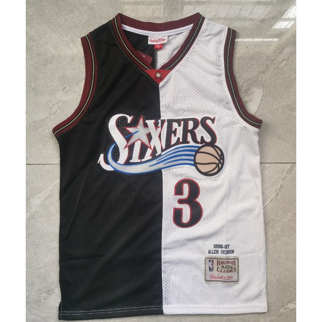 IDAWN7 NBA Philadelphia 76ers No.3 Iverson Jersey เสื้อบาสเก็ตบอลสีดําและสีขาว