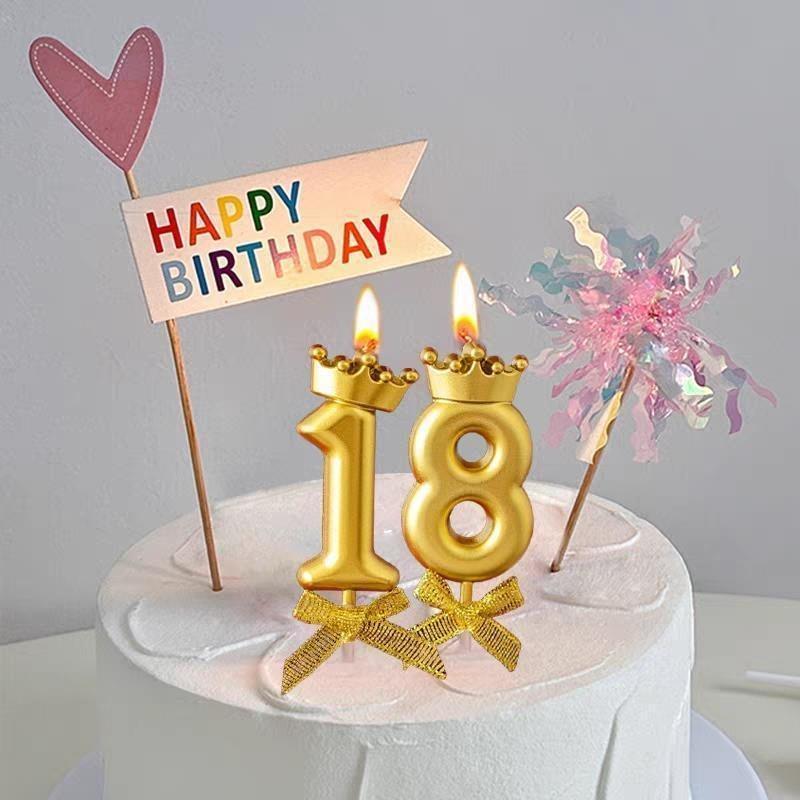 2025 Golden Crown Number Candle 520 ของขวัญสไตล์เจ้าหญิงสาว 18th Birthday Cake Party Lz097