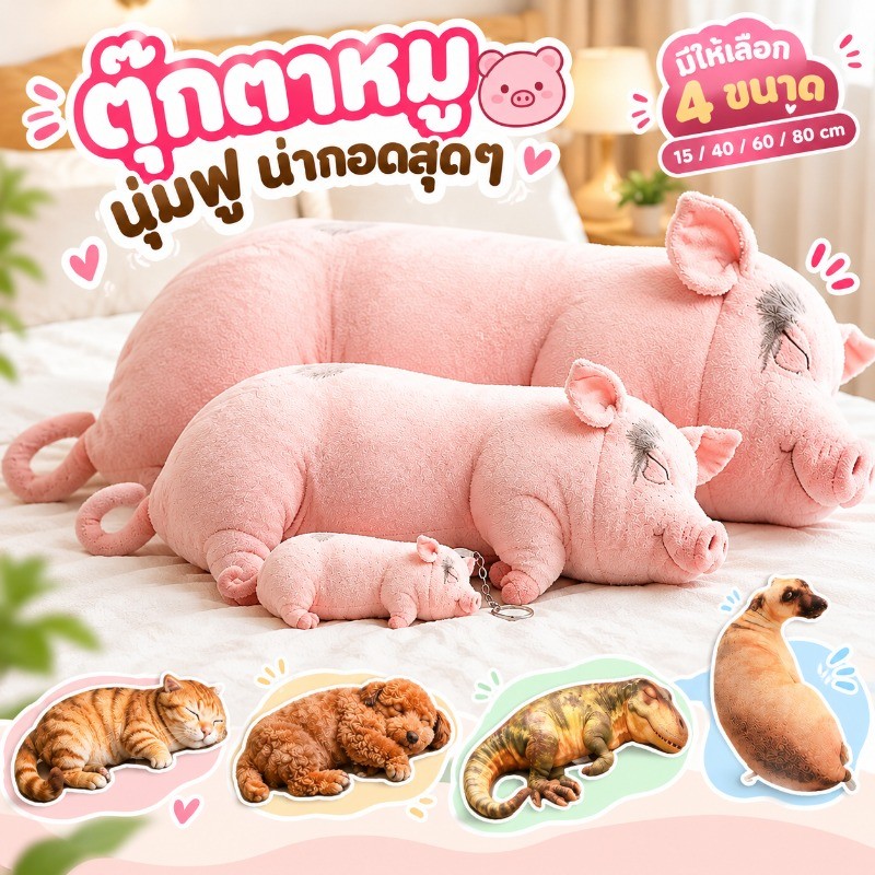 หมอนกอดรูปหมูน่ารักสมจริง ตุ๊กตาหมูตลกน่าขำ นุ่มและเต็มตัว ซักได้ ตุ๊กตานอนเล่น ของขวัญวันเกิด ของขวัญแกล้งเล่น