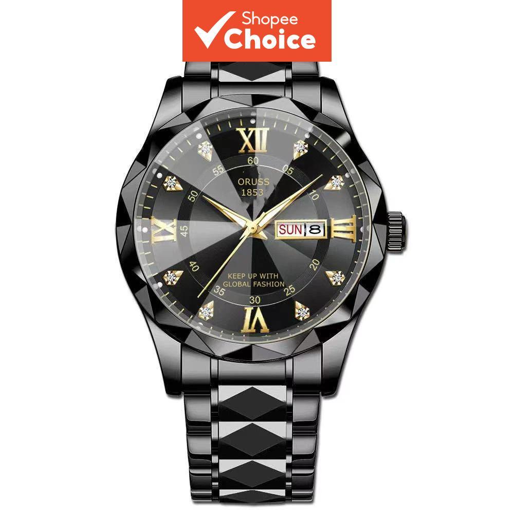 Oruss Men Luminous Date Stainless Steel Waterproof Dress Watch
