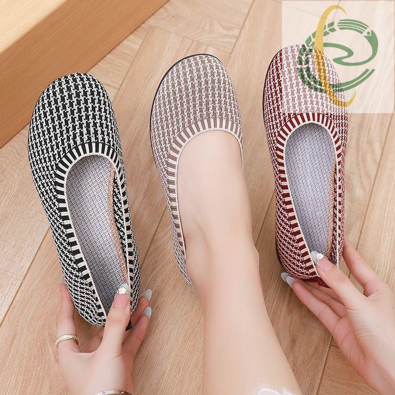 Ai3 Ready Stock Kasut Womens Summer Breathableed Hollow Fly Weaving Shoes รองเท้าโลฟเฟอร์ส้นแบน